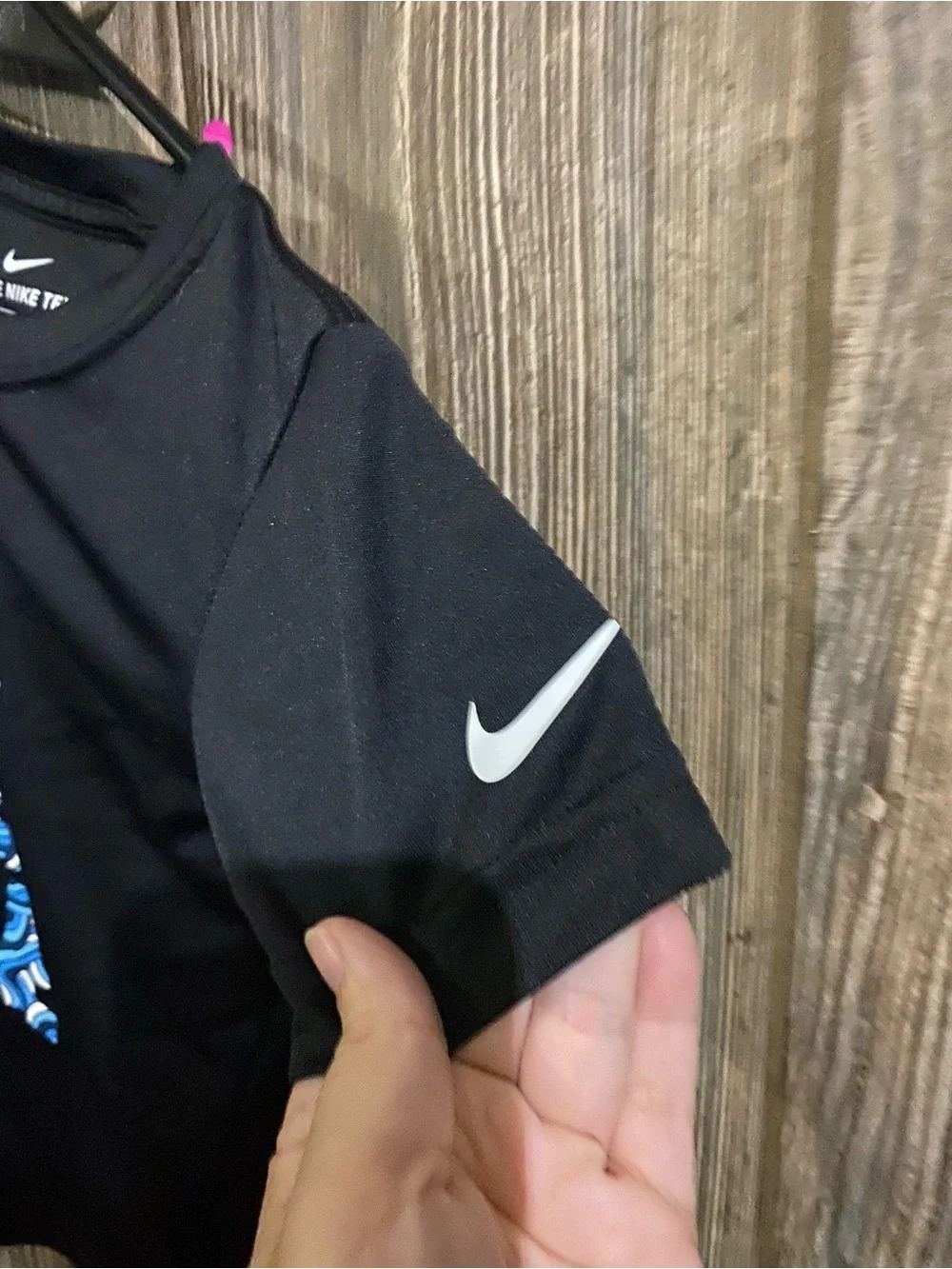 Nike Black Short-Sleeve Tee with Blue Graphic and Orange Swoosh